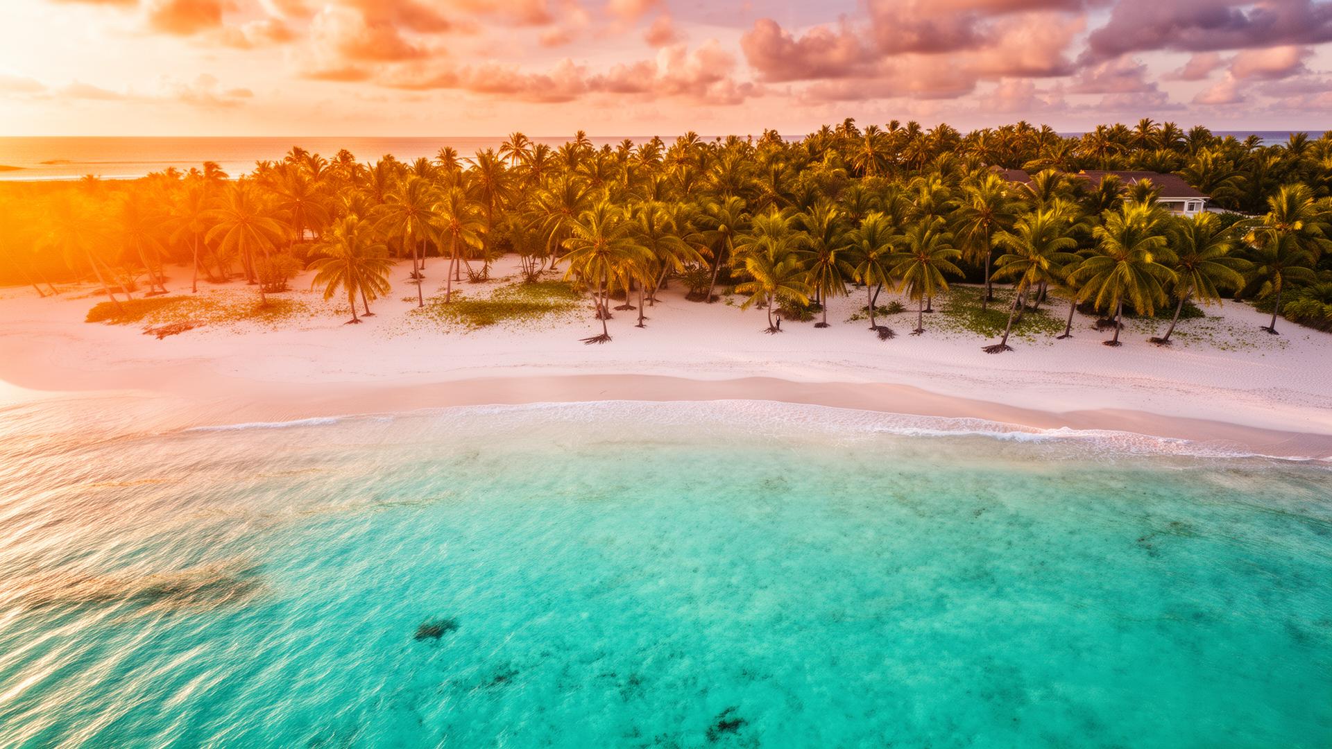 Tropical beach with turquoise water and palm trees